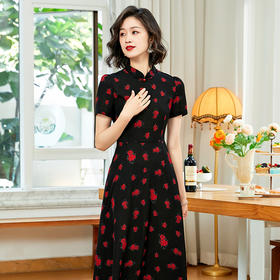 「自」全新升级【铂金会员257/天猫339/差价82】(13316)洛诗琳复古印花连衣裙2025夏季新款国风改良收腰显瘦裙子