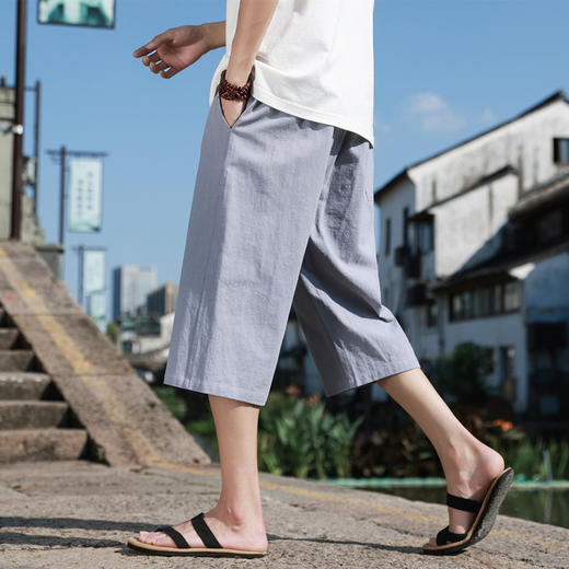 红览 新中式邹棉裤子夏季男士七分裤休闲裤K918 商品图2