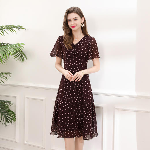 「高货deo」全新升级【铂金会员358/天猫479/差价121】(14613)洛诗琳法式雪纺连衣裙2025夏季新款V领收腰A摆波点连衣裙 商品图0