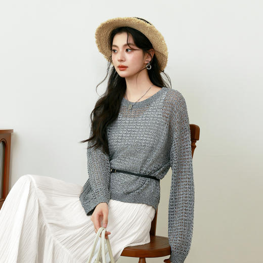 【商场同款】诗凡黎镂空套头毛衣2025夏新款圆领上衣女3G4230581 商品图0