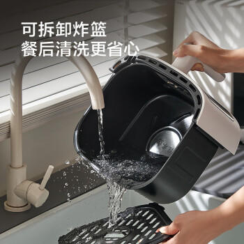 京东京造【专利双风道】空气炸锅美食神器 5.5L大容量 免翻面可视蒸汽嫩炸 机械旋钮可调温 家用烤箱 商品图7