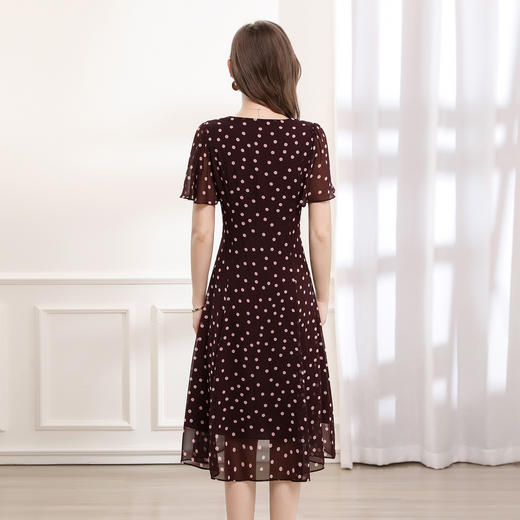 「高货deo」全新升级【铂金会员358/天猫479/差价121】(14613)洛诗琳法式雪纺连衣裙2025夏季新款V领收腰A摆波点连衣裙 商品图3