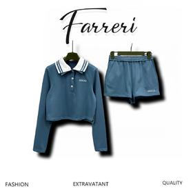 G家 25早春新款 双层领卫衣短裤套装