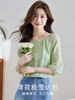 【年中特卖】熙世界刺绣天丝雪纺衬衫女宽松七分袖上衣桔梗绿色薄小衫2025夏 商品缩略图1