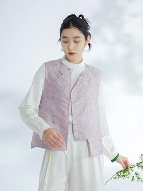 荷言HEYEN 初樱 八达晕纹非遗名家宋锦马甲手工缠金线燕尾盘扣高级定制