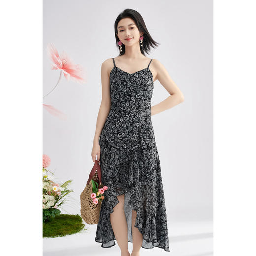 剩S/M/L/XL 【印花吊带裙】时尚度假风荷叶大摆连衣裙1105 商品图8