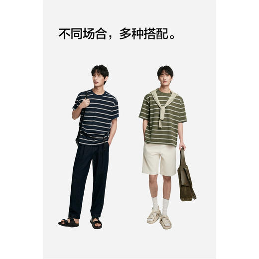 棉仓363801026-重磅美式宽条纹宽松落肩短袖T恤 商品图4