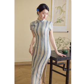 复古风改良新中式素雅年轻少女款旗袍2025夏新款竖条纹学院风旗袍SYK23621