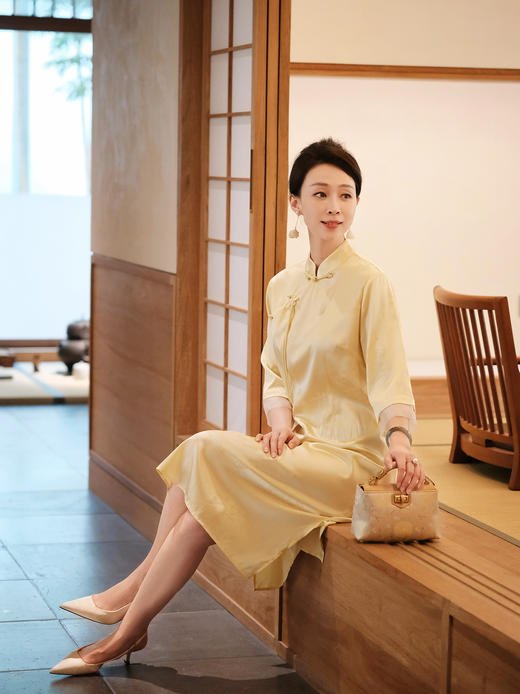 STJINGx凯喜雅| 千里江山穗禾旗袍连衣裙-鹅黄 商品图0