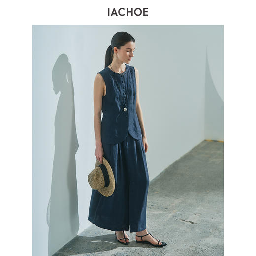 棉仓3521599005-IACHOE单排扣全亚麻马甲 商品图4