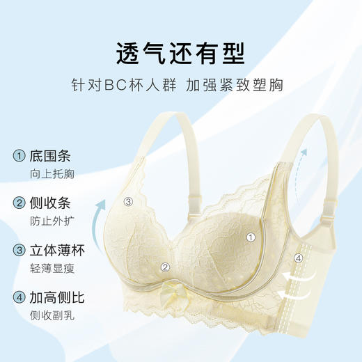 【透气洞洞】夏季双重提拉防垂薄杯内衣女侧收上托聚拢收副乳文胸彩霞浮云 商品图1