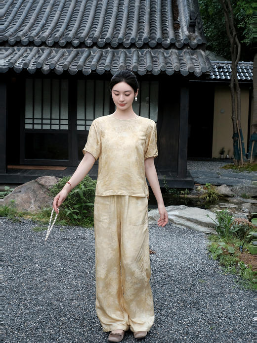 盛唐婧| 新中式真丝炒色直筒裤-黄色 商品图4
