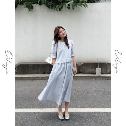 2025新品 佳佳同款【淡雅铃兰】可爱褶皱设计圆领纯色连衣裙宽松法式遮肉 商品图1