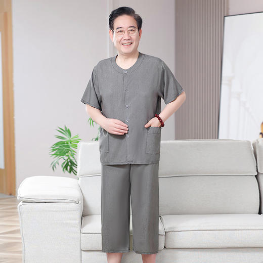 【夏季老年人棉绸睡衣】男士套装开衫薄款 中老年短袖爷爷家居服可外穿  商品图6