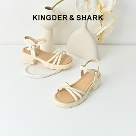 经典鲨2025年夏季新品百搭简约露趾显腿长中粗跟通勤凉鞋女KW55-529011