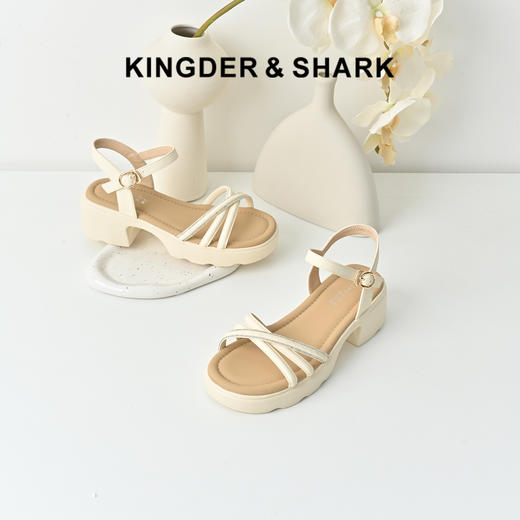 经典鲨2025年夏季新品百搭简约露趾显腿长中粗跟通勤凉鞋女KW55-529011 商品图0