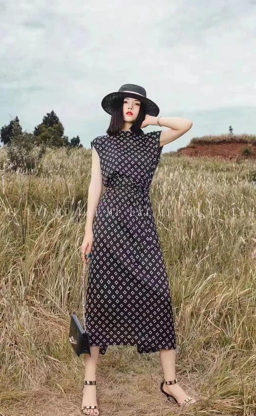 SZ2S86_漆黑色_连衣裙_夏季_领无袖几何印花系带收腰长款_高级女装_BERNIEELEN 伯妮斯茵 商品图0