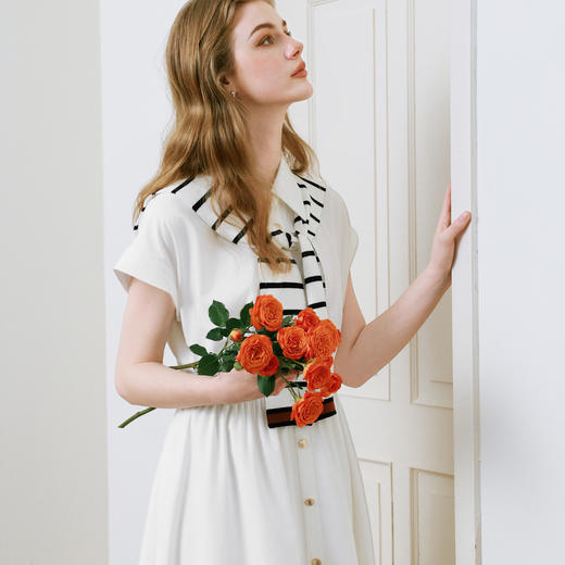 【商场同款】诗凡黎撞色披肩连衣裙25夏新款飞飞袖白裙3G4290281 商品图2