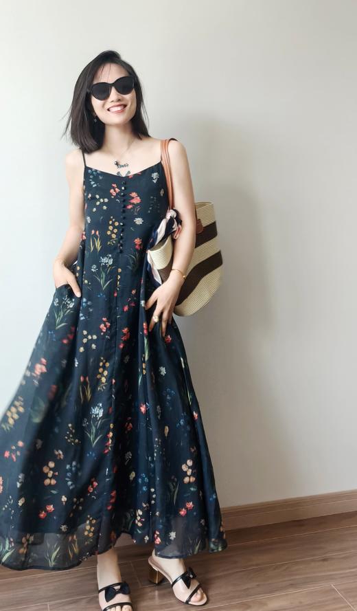 品牌花色花园天丝吊带裙显瘦小A字连衣裙 商品图0