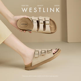 西遇勃肯凉拖鞋女夏外穿新款海边复古凉鞋厚底一字带软木拖鞋V0156588