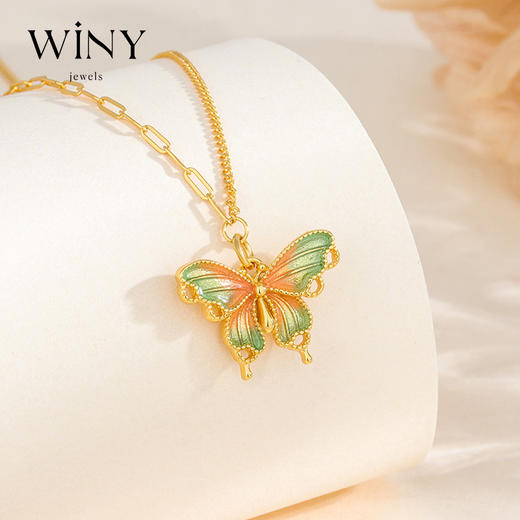 Winy925银蝶舞金辉珐琅项链配证书送女友闺蜜节日礼物 商品图0