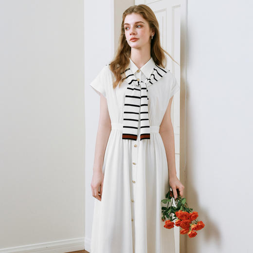 【商场同款】诗凡黎撞色披肩连衣裙25夏新款飞飞袖白裙3G4290281 商品图0