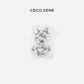 COCO ZONE 春夏季印花圆领短袖T恤宽松上衣 23C29395