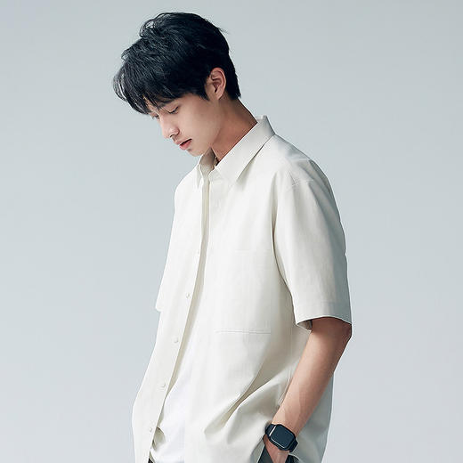 棉仓353804004-微宽松麻肌理翻领短袖衬衫 商品图1