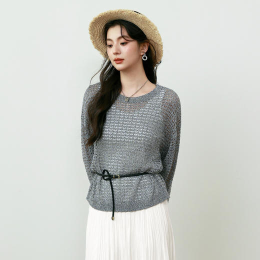 【商场同款】诗凡黎镂空套头毛衣2025夏新款圆领上衣女3G4230581 商品图2