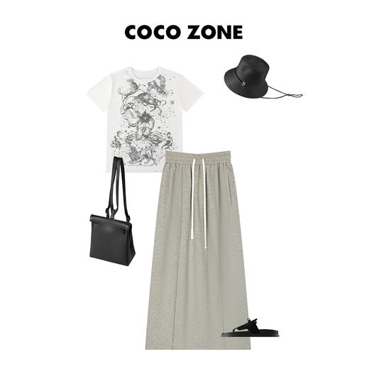 COCO ZONE 春夏季印花圆领短袖T恤宽松上衣 23C29395 商品图2