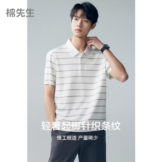 棉仓353802025-条纹起脚细珠一片领POLO 商品图0