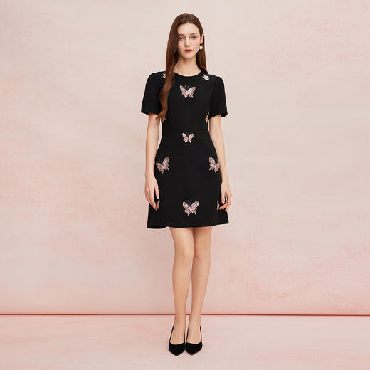 QF8A1斯尔丽25新款精致刺绣收腰减龄显瘦宴会连衣裙 商品图8