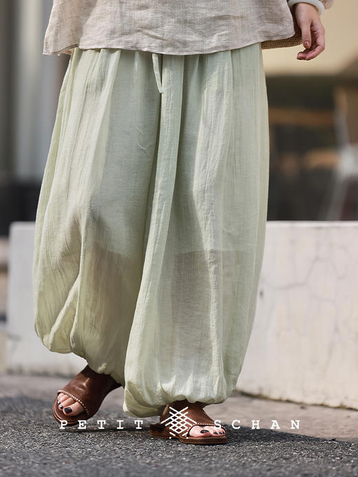 PETIT SCHAN小闪 CLO#832 Iced lemon 冰柠檬 苎麻莱赛尔松紧腰灯笼裤打坐裤 商品图2