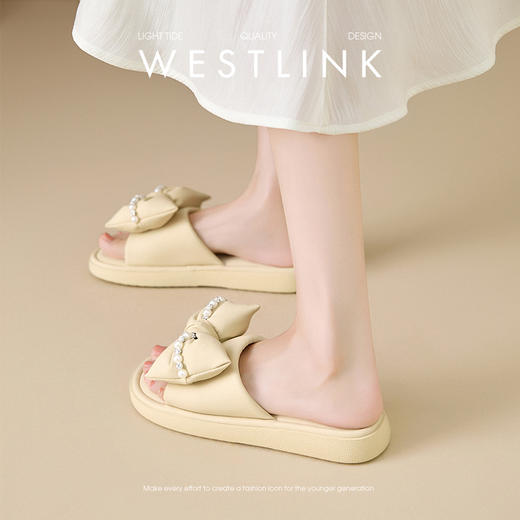 西遇法式小凉拖鞋女夏外穿新款配裙蝴蝶结凉鞋软底平底一字拖D0956709 商品图3