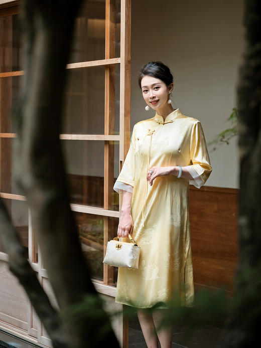 STJINGx凯喜雅| 千里江山穗禾旗袍连衣裙-鹅黄 商品图2