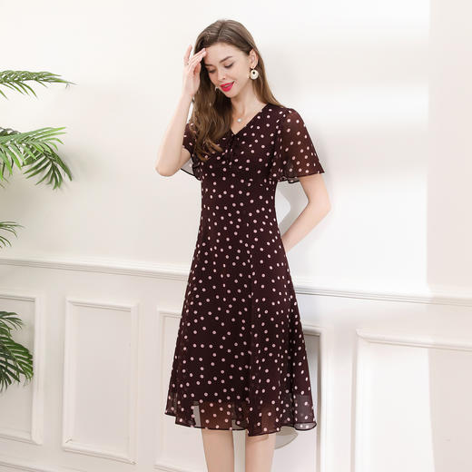 「高货deo」全新升级【铂金会员358/天猫479/差价121】(14613)洛诗琳法式雪纺连衣裙2025夏季新款V领收腰A摆波点连衣裙 商品图2