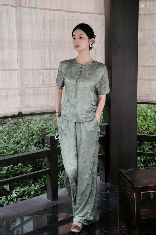 盛唐婧| 新中式真丝炒色直筒裤 商品图0