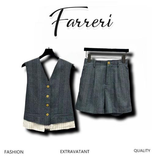 25春夏新款 学院风拼接搭片条纹马甲+高腰短裤 商品图0