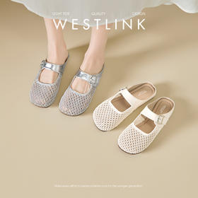 西遇镂空包头半拖鞋女夏季新款一字带网面穆勒鞋平底外穿拖鞋V1156805