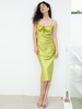 TR她热 极光琉璃 黄绿色缎面提花系带显瘦复古露背吊带连衣裙 商品缩略图2