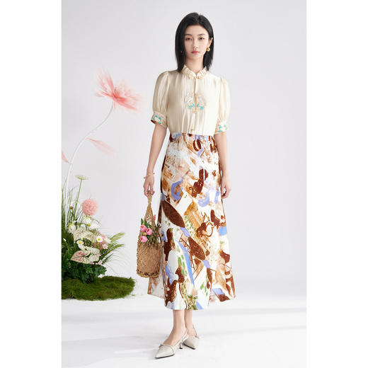 米思阳2026春季新款别致复古印花半身裙高腰修身原创一步裙女1075 商品图2