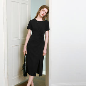 【商场同款】诗凡黎显瘦气质T恤裙2025夏新款黑色连衣裙3G5290211