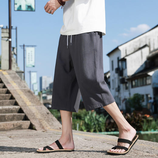 红览 新中式邹棉裤子夏季男士七分裤休闲裤K918 商品图8