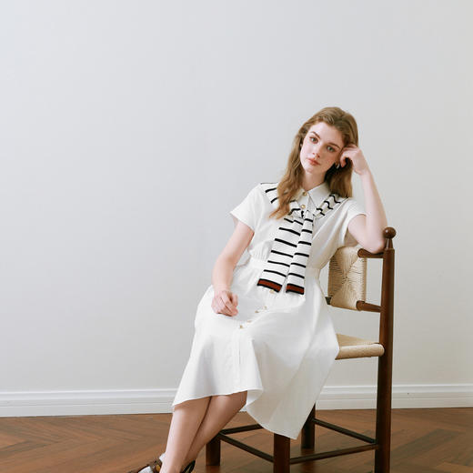 【商场同款】诗凡黎撞色披肩连衣裙25夏新款飞飞袖白裙3G4290281 商品图4