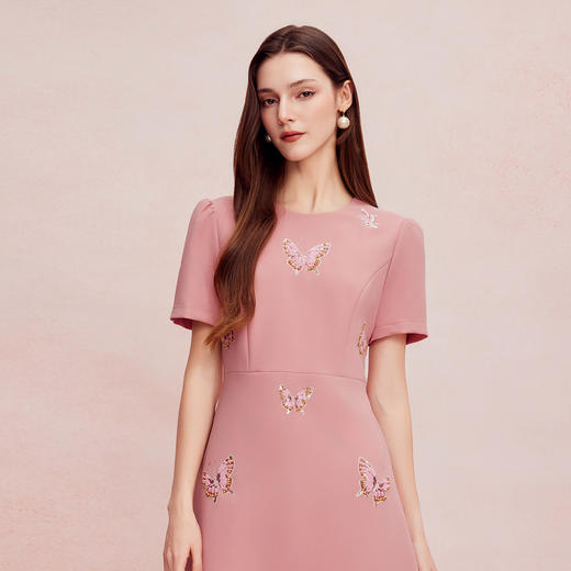QF8A1斯尔丽25新款精致刺绣收腰减龄显瘦宴会连衣裙 商品图4