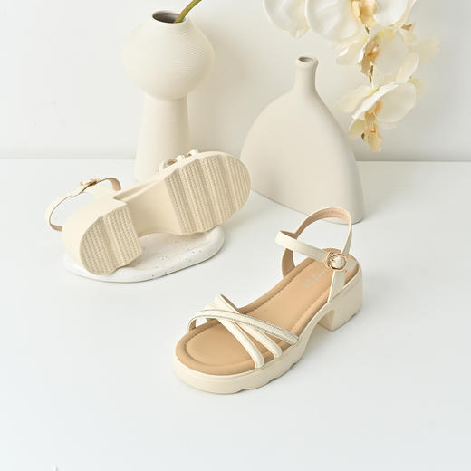 经典鲨2025年夏季新品百搭简约露趾显腿长中粗跟通勤凉鞋女KW55-529011 商品图3