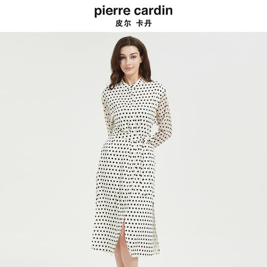 皮尔卡丹女装修身高级感波点系带连衣裙 商品图3