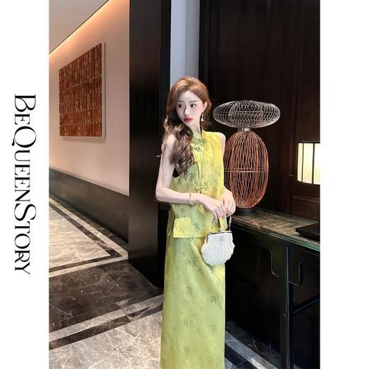 【大货，不退不换】  【青丝竹隐】新中式提花显瘦无袖马甲上衣&半裙夏季 商品图0