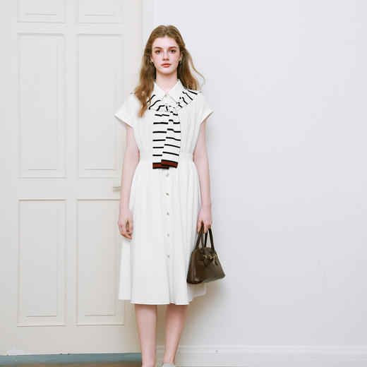 【商场同款】诗凡黎撞色披肩连衣裙25夏新款飞飞袖白裙3G4290281 商品图1
