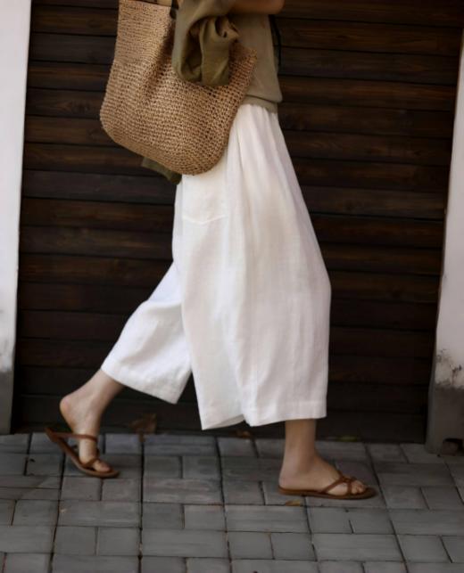 💥会呼吸的汉麻🌿穿出不动声色的贵气❗笑han阁【凉感汉麻阔腿九分裙裤】千年汉麻织就的奢侈触感🌻，老钱风骨子里的舒适哲学❗ 九分裤长不挑身高 商品图3